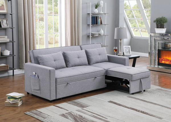 English Elm Zaira Linen Convertible Sleeper Sofa with Side Pocket for Small Spaces and Guests Light Gray B2749S00010