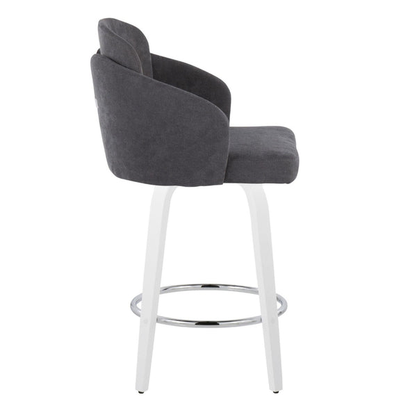 English Elm Fixed-height Swivel Counter Stools with Faux Leather Seats and Chrome Footrest Set of 2 Grey B202S01810