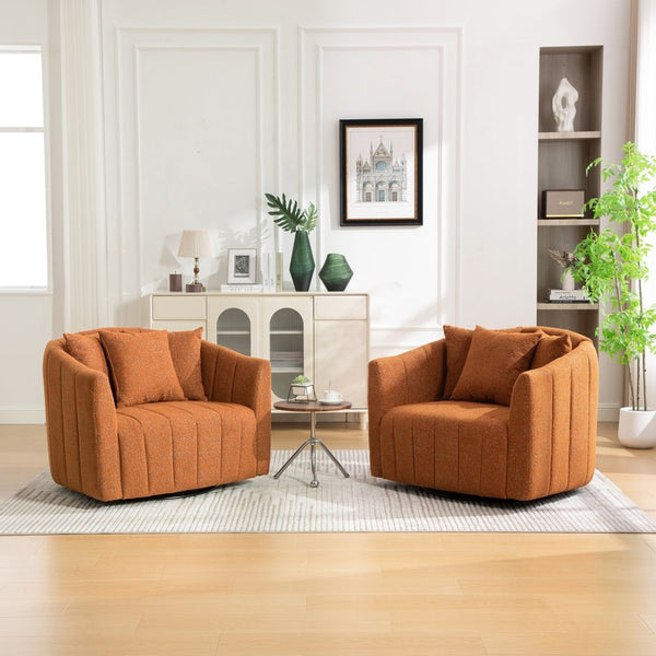 English Elm 39"w Chenille Barrel Swivel Chair Tufted Pumpkin Silhouette Cozy Reading Accent Seat Orange W3118S00040