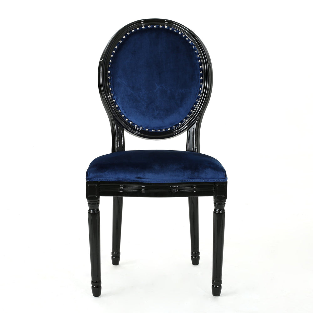 English Elm Christopher Knight Home® - KD Velvet Dining Chairs Set of 2 in Navy Blue – Plush Upholstery, Birch Frame, Gloss Black Legs, Classic Modern Blend 61363.00