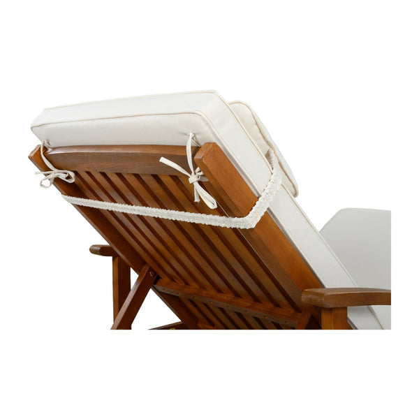 English Elm U_style Acacia Wood Outdoor Chaise Lounger with Reclining Backrest Cushions and Side Tray Beige N711P415859A