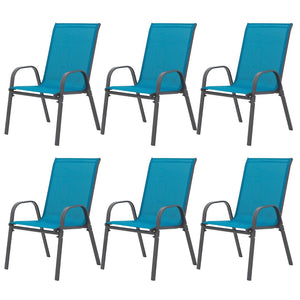 English Elm 6 Stackable Patio Chairs Set Textilene Mesh High Back Armrest Outdoor Seating Blue W640P417175