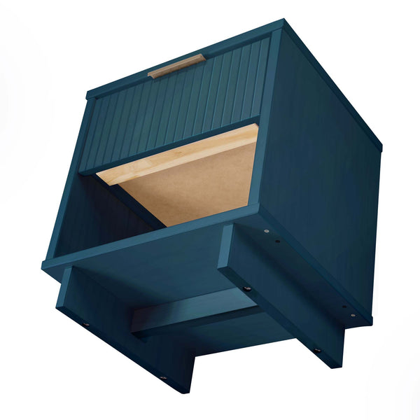 English Elm Granville Solid Wood 18" Nightstand with Ribbed Front Drawer and Gold Steel Handles, Modern Flair Dark Blue B365P398139