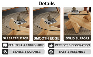 English Elm Circular Tempered Glass Round Coffee Table with Wood Tone Mdf Legs for Modern Living W1151P146792