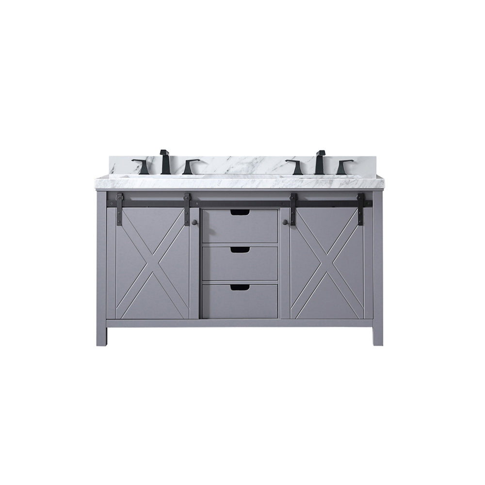 English Elm Dark Grey Double Bath Vanity 60 in W x 22 in D with Carrara Marble Top, Matte Black Faucet, Soft-Close Storage B2731P260135