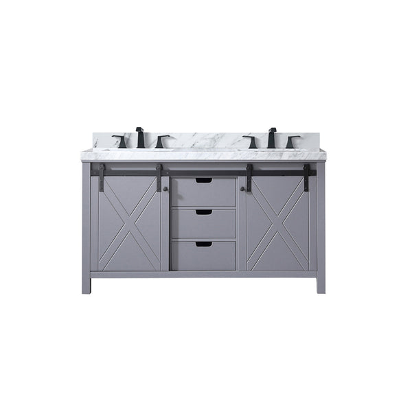 English Elm Dark Grey Double Bath Vanity 60 in W x 22 in D with Carrara Marble Top, Matte Black Faucet, Soft-Close Storage B2731P260135