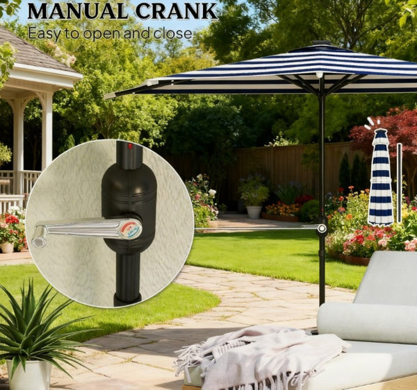 English Elm Upf 30 Plus Half Patio Umbrella with Solar Led Lights Vented Canopy Balcony T3971P426358