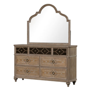English Elm Simple Contemporary Chest of Drawers with Solid Wood Veneer, Felt-Lined Top Drawer & Metal Handles Oak,Rustic 22 L x 67 W x 39 H B2741P357505