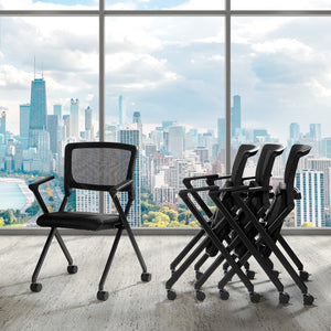 OSP Home Furnishings Folding Chair with Mesh Back Cushioned Seat and Metal Frame for Office or Conference Use FC8483-231