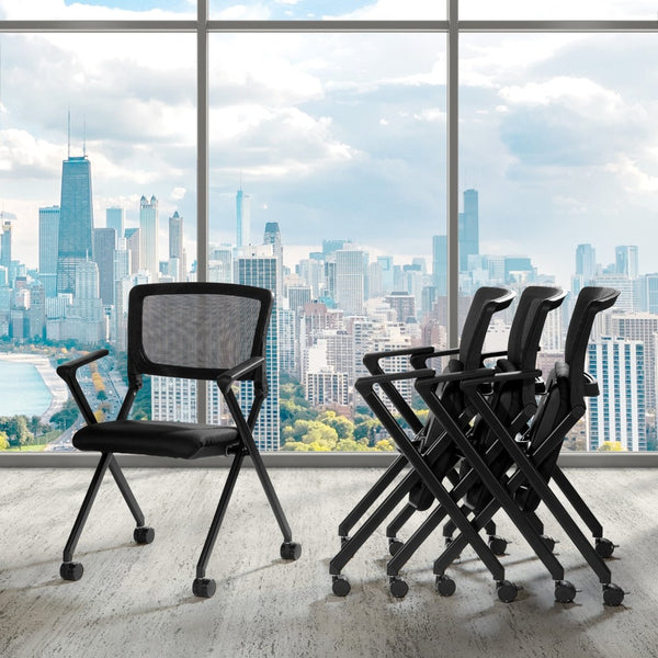OSP Home Furnishings Folding Chair with Mesh Back Cushioned Seat and Metal Frame for Office or Conference Use FC8483-231
