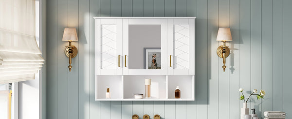 English Elm 35 Inch Wall Mount Medicine Cabinet Soft Close Mirror Storage for Modern Bathroom White N710P389453K