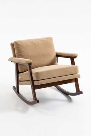 English Elm Mid Century Modern Rocking Chair Solid Wood Frame Upholstered Seat with Lumbar Cushion Khaki W2530P419012