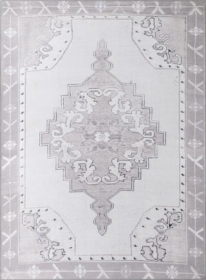 Unique Loom Timeless Thomas Machine Made Medallion Rug White Gray, Black/Ivory/Gray 7' 7" x 10' 6"
