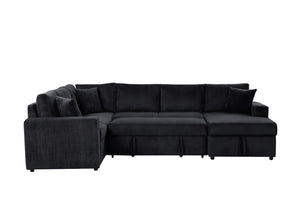 English Elm Rinaldo Corduroy Sleeper Sectional with Storage Chaise and Pocket Coil Cushions Black B2749S00280