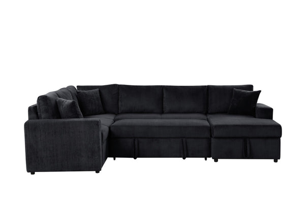 English Elm Rinaldo Corduroy Sleeper Sectional with Storage Chaise and Pocket Coil Cushions Black B2749S00280