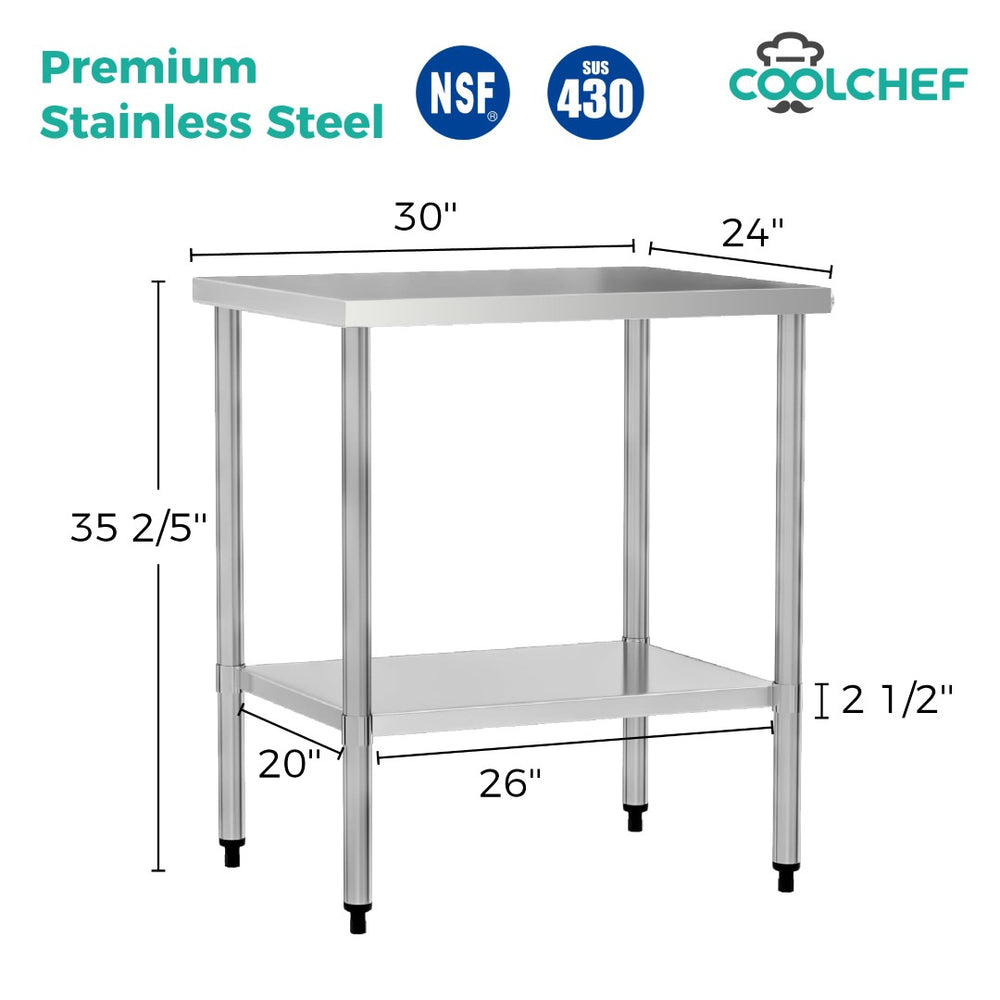 English Elm 24" X 30" Stainless Steel Nsf Certified Prep Table with Undershelf for Commercial Kitchens W3629P365468