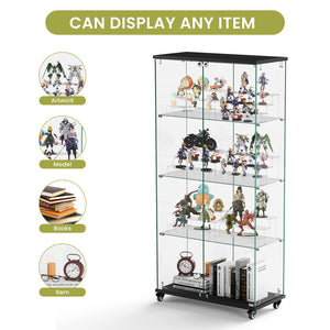 English Elm 4 Tier Glass Display Cabinet - Secure Double Door Showcase With 6 Acrylic Shelves For Modern Spaces W1668P241906