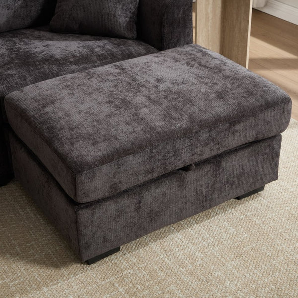 English Elm Modern Chenille L-shaped Sectional with Usb Charging Ottoman Storage Living Room Couch Black W2120S00014