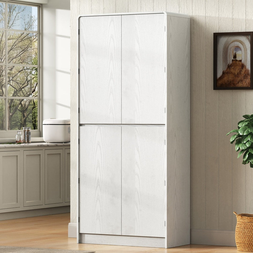 English Elm K&k Farmhouse Pantry Cabinet 72 Inch Tall Mdf Cupboard with Adjustable Shelves White N707S000021W