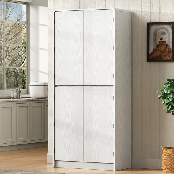 English Elm K&k Farmhouse Pantry Cabinet 72 Inch Tall Mdf Cupboard with Adjustable Shelves White N707S000021W