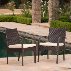 English Elm Christopher Knight Home® - [Set of 2] CORDOBA KD PE WICKER DINING CHAIR Brown/Beige - UV-Resistant Rattan, Aluminum Frame, Removable Water-Resistant Cushion 56449.00IRNBRN