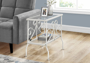 English Elm Accent Table Elegant Scroll Metal Frame with Two Tempered Glass Surfaces for Living Room Décor, Versatile End Nightstand 24x12x22 inches White 26 L x 26 W x 5 H B2710P219191