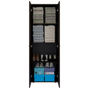 English Elm Home 2 Door Closet System Stained Walnut – Compact 66.9" H Freestanding Wardrobe with 4 Shelves, Durable Engineered Wood Storage B200P350347