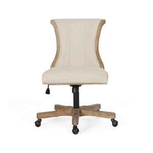 English Elm Christopher Knight Home® - SWIVEL&LIFT Modern Rollback Office Chair with Vertical Channel Stitching, Rubberwood Frame & Casters Beige+Natural 71885.00FBGENTL