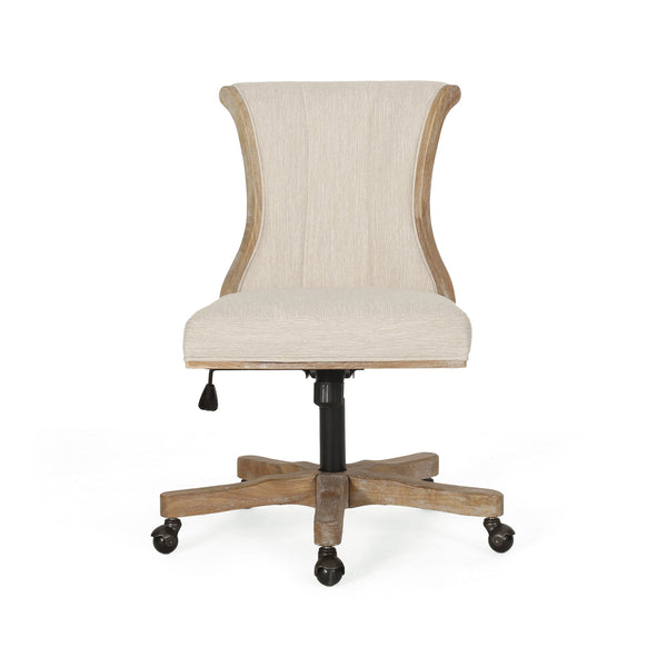 English Elm Christopher Knight Home® - SWIVEL&LIFT Modern Rollback Office Chair with Vertical Channel Stitching, Rubberwood Frame & Casters Beige+Natural 71885.00FBGENTL