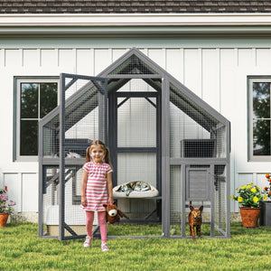 English Elm Cat, Outdoor Wood Enclosure Multi-level Shelter with Platforms Resting Boxes Waterproof Canopy W1598S00039