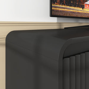 English Elm Black Fluted Wave Door Media Console with Built-in Power Outlet and Adjustable Shelving Black W409P452057