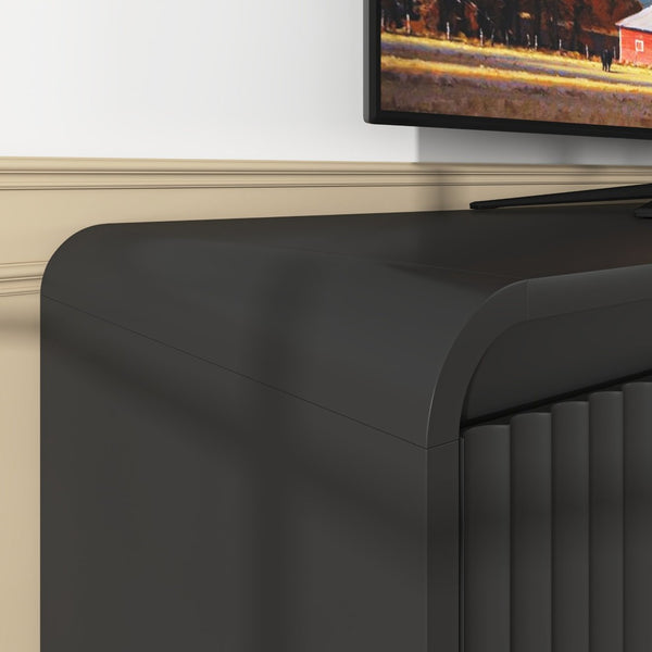 English Elm Black Fluted Wave Door Media Console with Built-in Power Outlet and Adjustable Shelving Black W409P452057
