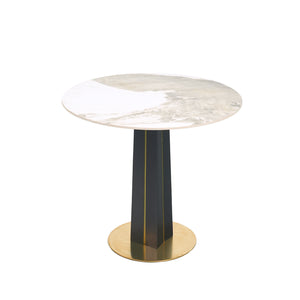 English Elm Modern Round Negotiation Table - Sleek 85Cm White Sintered Stone Top With Black Legs And Gold Base W1535S00588