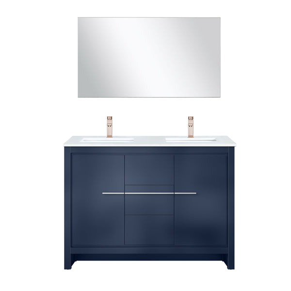 English Elm Navy Blue Double Bath Vanity With Cultured Marble Top & Rose Gold Faucet Set For Elegant Spaces B2731S01708