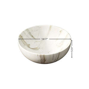 English Elm 14'' Round Ceramic Vessel Sink Matte White Stone Veined Vitreous Bowl Vanity Top W2615P375261