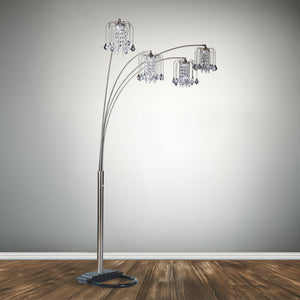 English Elm 1pc Modern Multi-Head Floor Lamp with Crystal-Encrusted Shades, Adjustable Height, Dimmer Control Pewter 66.93 L x 18.5 W x 3.35 H B2741P290170