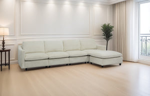 English Elm 4-Seater Modular Cloud Sofa in Beige Fabric with Ottoman, Memory Foam Comfort, Pockets & Pillows W1183S00011