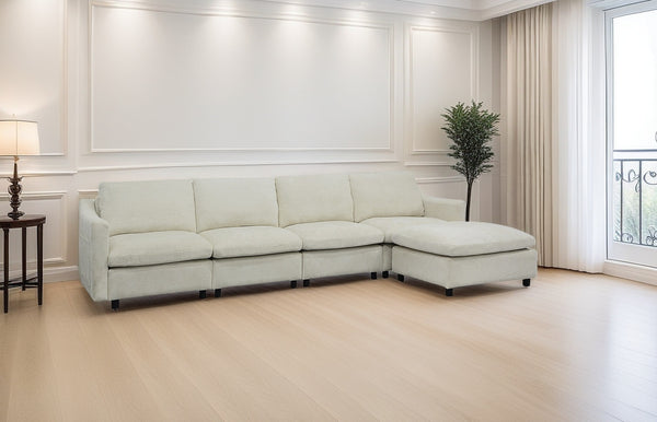 English Elm 4-Seater Modular Cloud Sofa in Beige Fabric with Ottoman, Memory Foam Comfort, Pockets & Pillows W1183S00011
