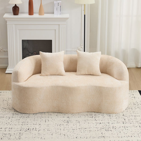 English Elm Beige Curved Loveseat Sofa with Round Arms, 2 Pillows, Foam+Spring Comfort, No Assembly, Compact Stylish Seating W3612P348747