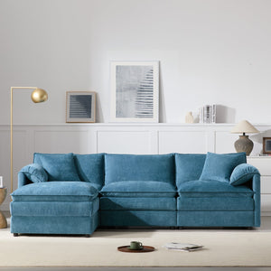 English Elm 103" Chenille Modular Sectional Sofa with Deep Wide Seats Double Cushions Removable Ottoman Luxurious Comfort for Living Room Blue N723S8687C
