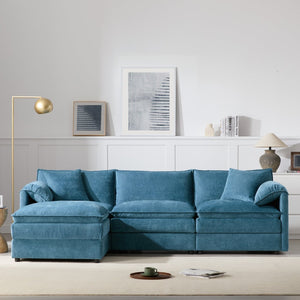 English Elm [video]103" Chenille L-shaped Sectional with Movable Ottoman Deep Seat Cloud Sofa Blue N723S0687C