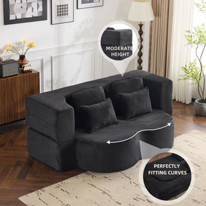 English Elm Queen Foldable Sofa Bed Plush Chenille Futon with High-Density Foam Convertible Sleeper Mattress Comfort Black W1829P280218