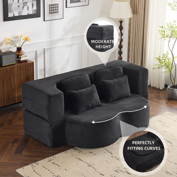 English Elm Queen Foldable Sofa Bed Plush Chenille Futon with High-Density Foam Convertible Sleeper Mattress Comfort Black W1829P280218
