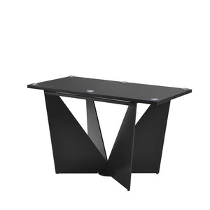 English Elm Olivia Glass Top Rectangular Dining Table with Flared Metal Legs Seats Six B2736S00028
