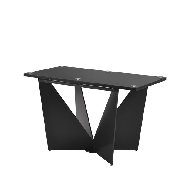 English Elm Olivia Glass Top Rectangular Dining Table with Flared Metal Legs Seats Six B2736S00028
