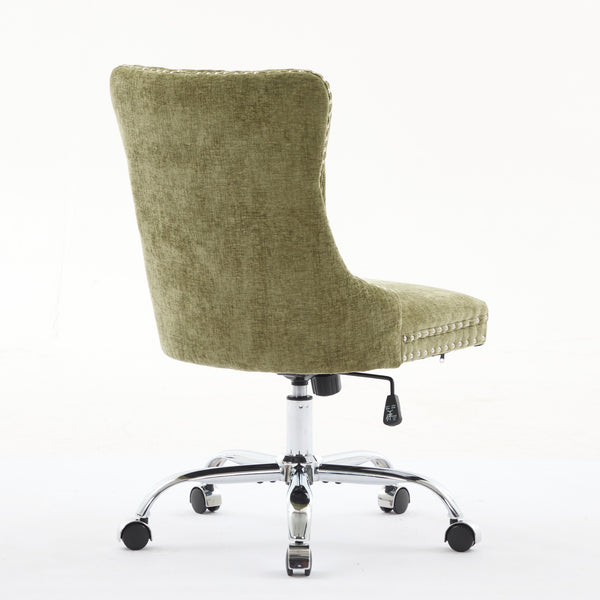 English Elm A&A Elegant Chenille Tufted Office Chair with Hand-Pulled Buttons, Nailhead Trim & Gold Chrome Base Green W1143P366777
