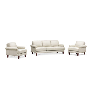 English Elm Dawn Leather Sofa with Top-Grain Seating, Pocket Coil Comfort, Feather-Memory Foam Cushions, Durable Frame Off White B2705P338099