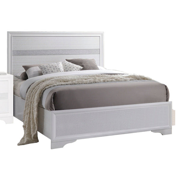 English Elm White Twin Panel Bed with Sparkling Inlay — Light Gray Wooden Frame, Acrylic Trim, Smooth Glide Drawer, Durable Support B062S00581