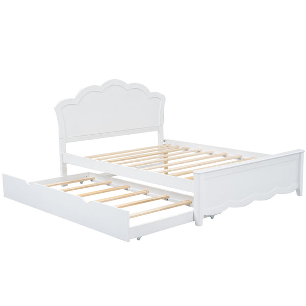 English Elm Full Full Size Wood Platform Bed with Headboard & Twin Trundle, Solid Pine/MDF, White Finish, Durable Design GX000390AAK