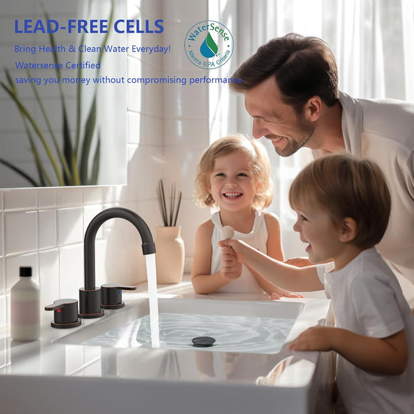 English Elm Widespread 2-Handle Bathroom Faucet 8" Centerset High-Arch Gooseneck 360° Swivel Water-Saving Oil-Rubbed Bronze T3177P351678